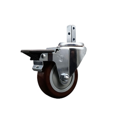 Service Caster 3.5'' Maroon Polyurethane Wheel Swivel 7/8'' Square Stem Caster with Brake SCC-SQ20S3514-PPUB-MRN-PLB-78